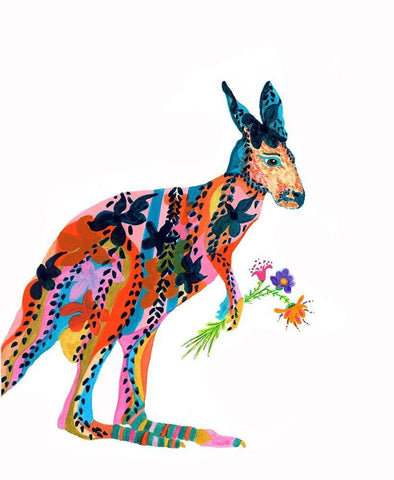 Marloo Kangaroo Black Ornate Wood Framed Art Print with Double Matting by Kwerki Studios