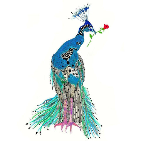 Pippy Peacock Black Modern Wood Framed Art Print with Double Matting by Kwerki Studios