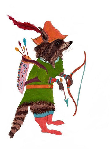 Robinhood Racoon Black Ornate Wood Framed Art Print with Double Matting by Kwerki Studios