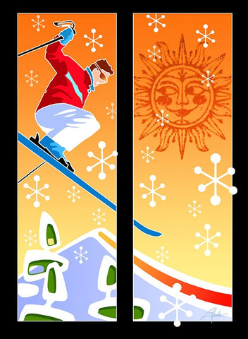 Skier Powder White Modern Wood Framed Art Print with Double Matting by Hunter, Larry