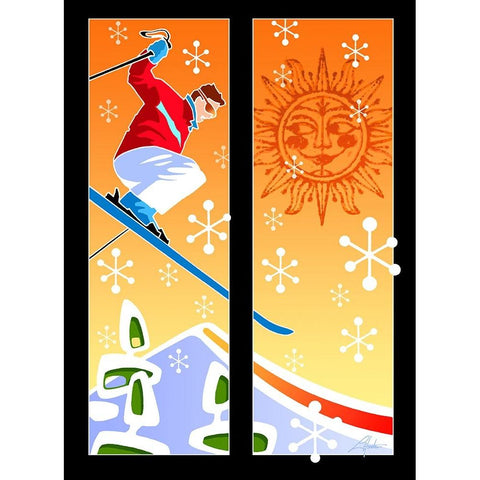 Skier Powder Black Modern Wood Framed Art Print with Double Matting by Hunter, Larry