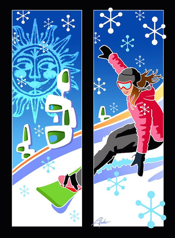 Snowboarder Black Ornate Wood Framed Art Print with Double Matting by Hunter, Larry