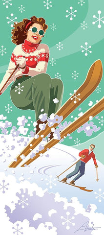 Vintage Skiers White Modern Wood Framed Art Print with Double Matting by Hunter, Larry