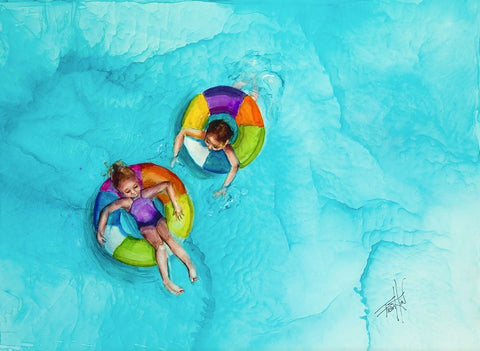 Dont Splash White Modern Wood Framed Art Print with Double Matting by Art by Leslie Franklin