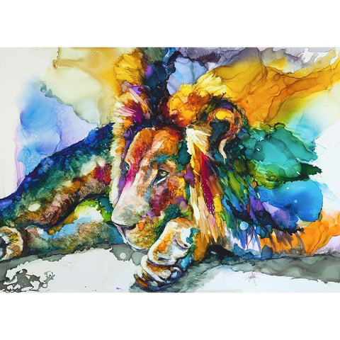 Lion Around White Modern Wood Framed Art Print by Art by Leslie Franklin