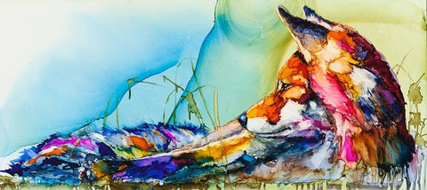 Thinking Outside the Fox White Modern Wood Framed Art Print with Double Matting by Art by Leslie Franklin