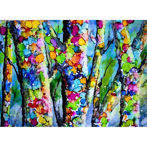 Birches with Bling White Modern Wood Framed Art Print by Art by Leslie Franklin