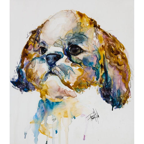 Shih Tzu Gold Ornate Wood Framed Art Print with Double Matting by Art by Leslie Franklin