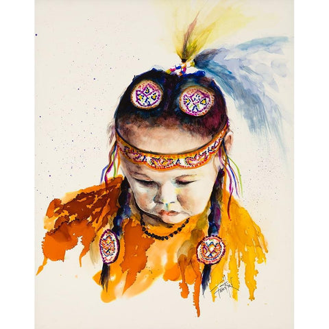 First Nations Powwow Princess Black Modern Wood Framed Art Print with Double Matting by Art by Leslie Franklin