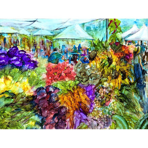 At the Market White Modern Wood Framed Art Print by Art by Leslie Franklin