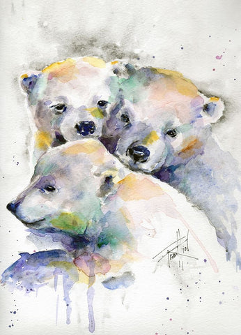 Huddled for Warmth White Modern Wood Framed Art Print with Double Matting by Art by Leslie Franklin