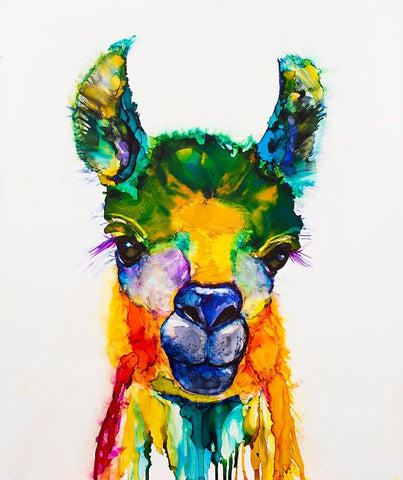 Llama-rama White Modern Wood Framed Art Print with Double Matting by Art by Leslie Franklin