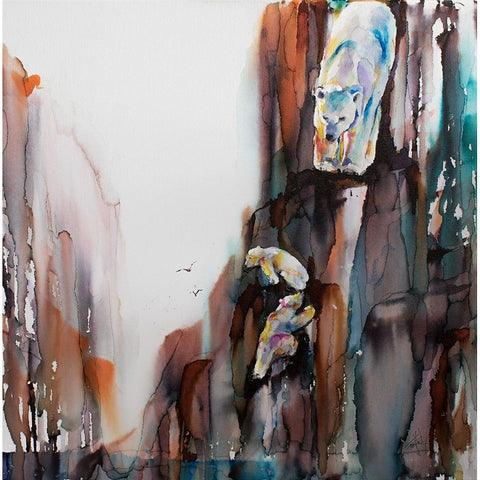 Bears on the Rocks Black Modern Wood Framed Art Print by Art by Leslie Franklin