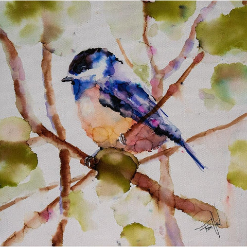 Chickadee Dee Dee Black Modern Wood Framed Art Print by Art by Leslie Franklin