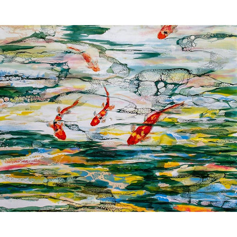 Koi Pond Black Modern Wood Framed Art Print by Art by Leslie Franklin