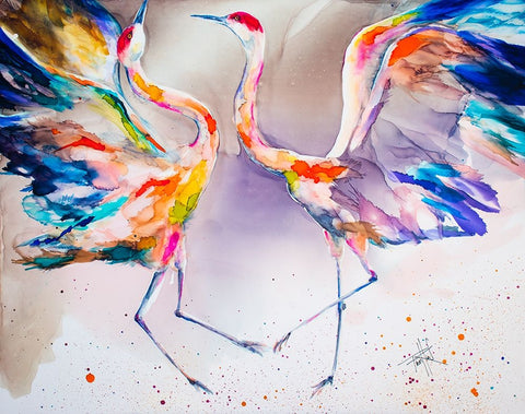 The Dating Crane White Modern Wood Framed Art Print with Double Matting by Art by Leslie Franklin