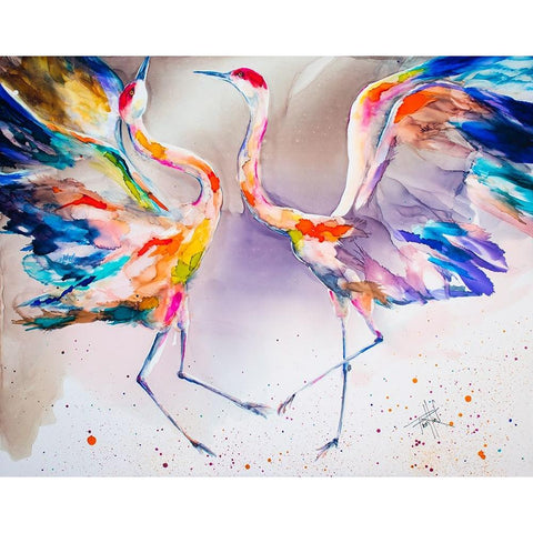 The Dating Crane White Modern Wood Framed Art Print by Art by Leslie Franklin