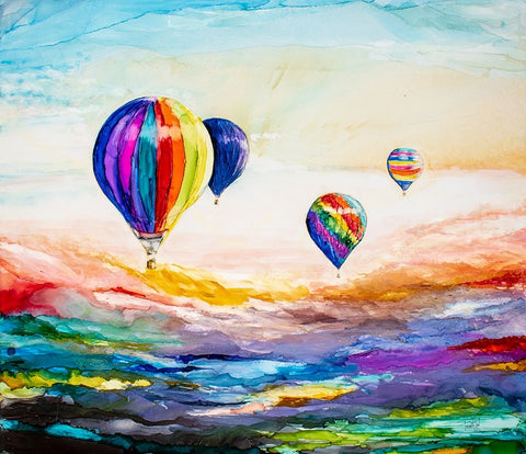 Up Up and Away White Modern Wood Framed Art Print with Double Matting by Art by Leslie Franklin