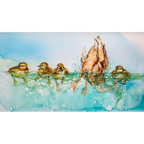 Wheres Mommy Gold Ornate Wood Framed Art Print with Double Matting by Art by Leslie Franklin