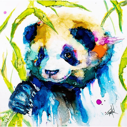 Bamboo Anda Panda White Modern Wood Framed Art Print by Art by Leslie Franklin