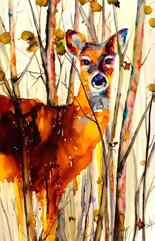Oh Deer 2 White Modern Wood Framed Art Print with Double Matting by Art by Leslie Franklin