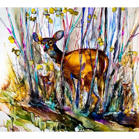 Oh Deer Me, I See Three Gold Ornate Wood Framed Art Print with Double Matting by Art by Leslie Franklin