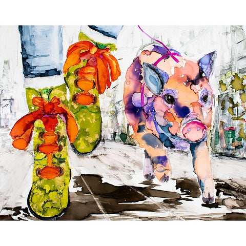 Walk Your Hog in Fluevogs Black Modern Wood Framed Art Print by Art by Leslie Franklin