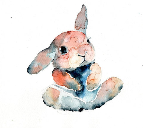 Color Trend sitting bunny White Modern Wood Framed Art Print with Double Matting by Art by Leslie Franklin