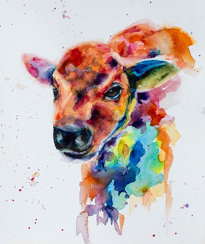 Bison Calf_1 White Modern Wood Framed Art Print with Double Matting by Art by Leslie Franklin