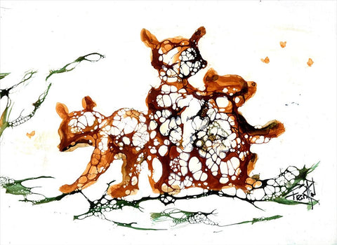 Cellular 3 Bears (2) Black Ornate Wood Framed Art Print with Double Matting by Art by Leslie Franklin