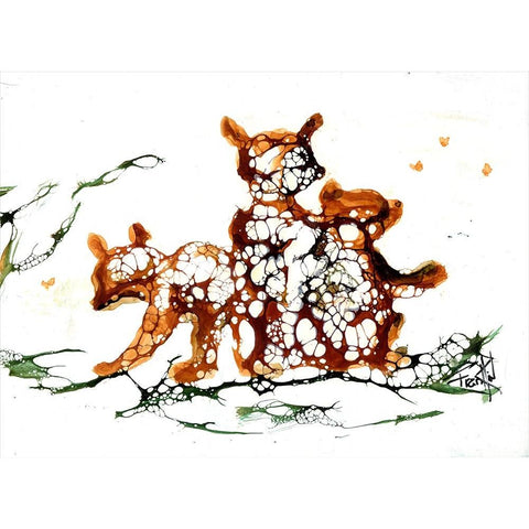 Cellular 3 Bears (2) White Modern Wood Framed Art Print by Art by Leslie Franklin