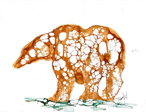 Cellular Bear (2) White Modern Wood Framed Art Print with Double Matting by Art by Leslie Franklin