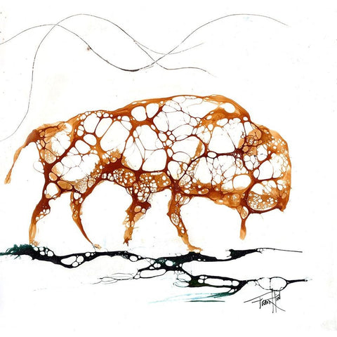 Cellular Bison Gold Ornate Wood Framed Art Print with Double Matting by Art by Leslie Franklin
