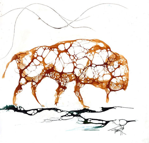 Cellular Bison Black Ornate Wood Framed Art Print with Double Matting by Art by Leslie Franklin