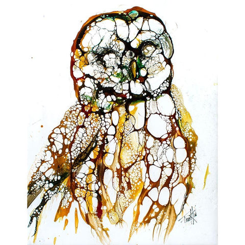 Cellular Series - Grey Owl Gold Ornate Wood Framed Art Print with Double Matting by Art by Leslie Franklin