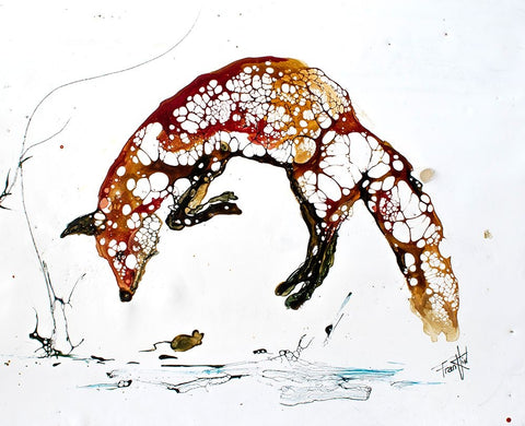 Cellular Series - Red Fox White Modern Wood Framed Art Print with Double Matting by Art by Leslie Franklin