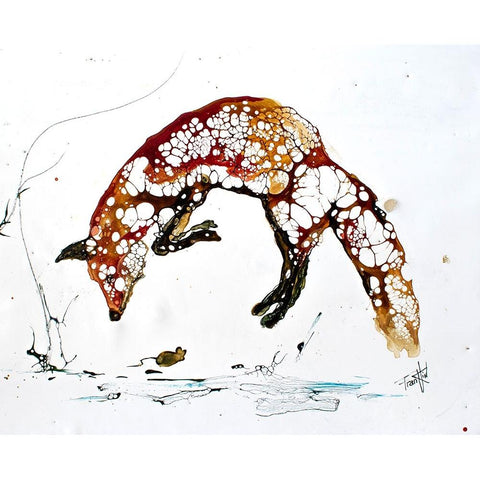 Cellular Series - Red Fox Black Modern Wood Framed Art Print with Double Matting by Art by Leslie Franklin