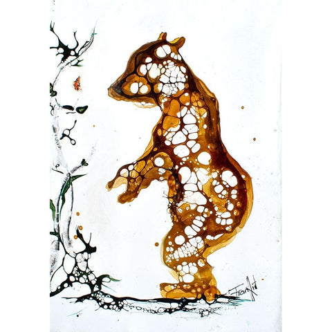 Cellular Series - Standing Cub Gold Ornate Wood Framed Art Print with Double Matting by Art by Leslie Franklin