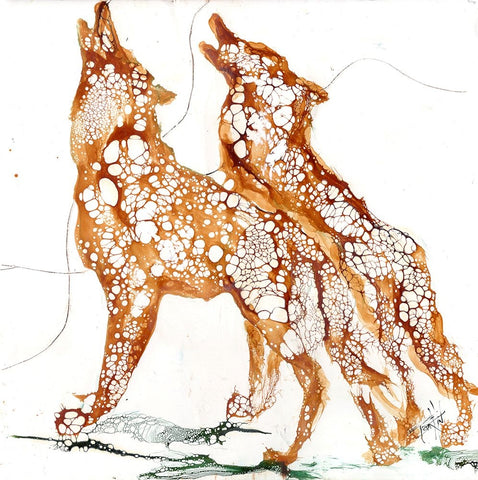 Cellular Wolves2 Black Ornate Wood Framed Art Print with Double Matting by Art by Leslie Franklin