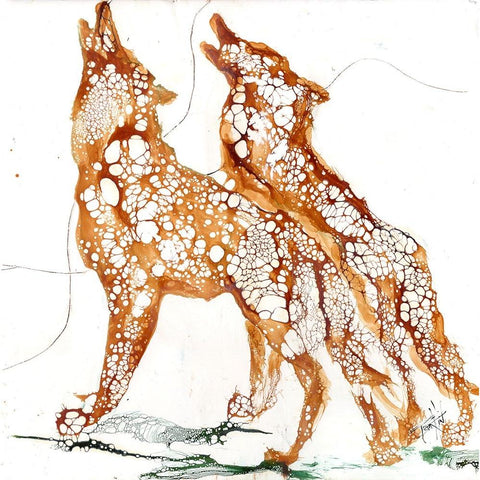 Cellular Wolves2 Black Modern Wood Framed Art Print with Double Matting by Art by Leslie Franklin