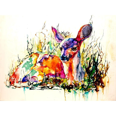 Flora And Fawna Black Modern Wood Framed Art Print by Art by Leslie Franklin