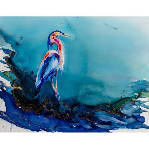 Heron There White Modern Wood Framed Art Print by Art by Leslie Franklin