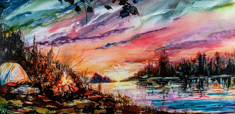 How To Unwind When Youre Tents (2) White Modern Wood Framed Art Print with Double Matting by Art by Leslie Franklin