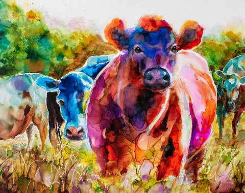 Love Is A Cattlefield White Modern Wood Framed Art Print with Double Matting by Art by Leslie Franklin