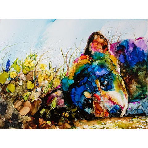 Meanwhile In The Meadow Black Modern Wood Framed Art Print with Double Matting by Art by Leslie Franklin