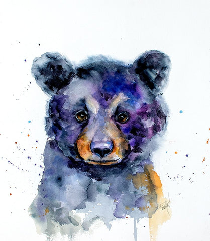 Nursery Black Bear White Modern Wood Framed Art Print with Double Matting by Art by Leslie Franklin