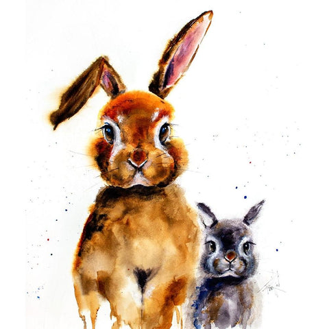Nursery Bunnies Black Modern Wood Framed Art Print with Double Matting by Art by Leslie Franklin