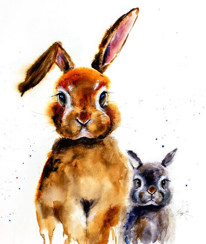 Nursery Bunnies White Modern Wood Framed Art Print with Double Matting by Art by Leslie Franklin