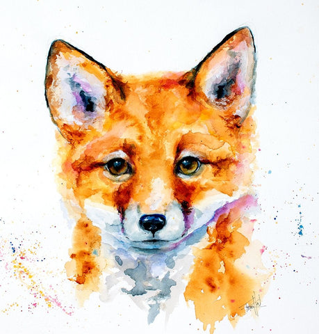 Nursery Fox White Modern Wood Framed Art Print with Double Matting by Art by Leslie Franklin