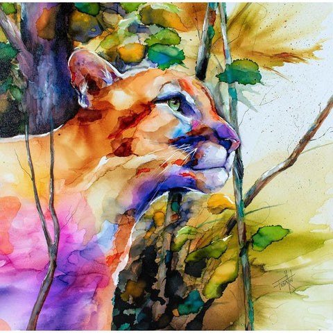 Puma Concolor Black Modern Wood Framed Art Print with Double Matting by Art by Leslie Franklin